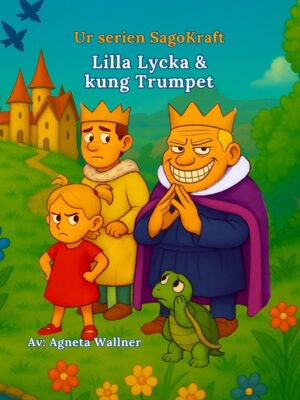 Omslaget visar Lilla Lycka snälla kung kram och den elaka tyrannen kung Trumpet
